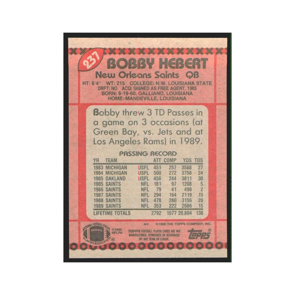 1990 Topps Bobby Hebert Saints #237