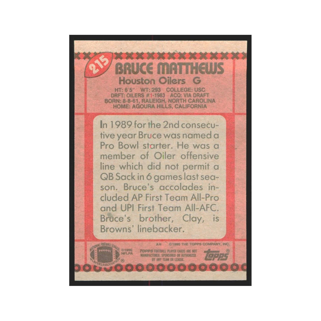 1990 Topps Bruce Matthews Houston Oilers #215