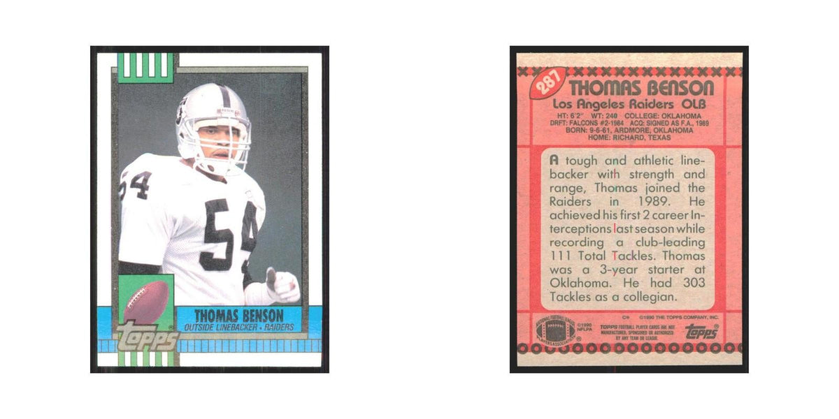 1990 Topps Thomas Benson Los Angeles Raiders #287