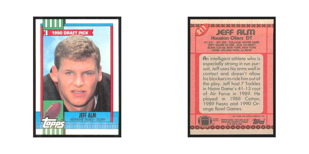 1990 Topps Jeff Alm RC Houston Oilers #211