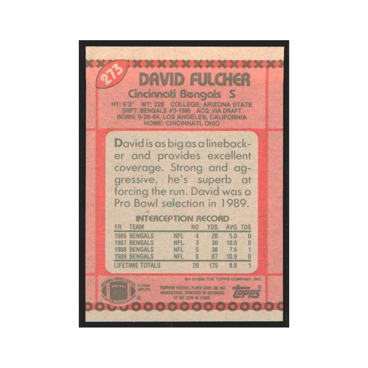 1990 Topps David Fulcher Bengals #273