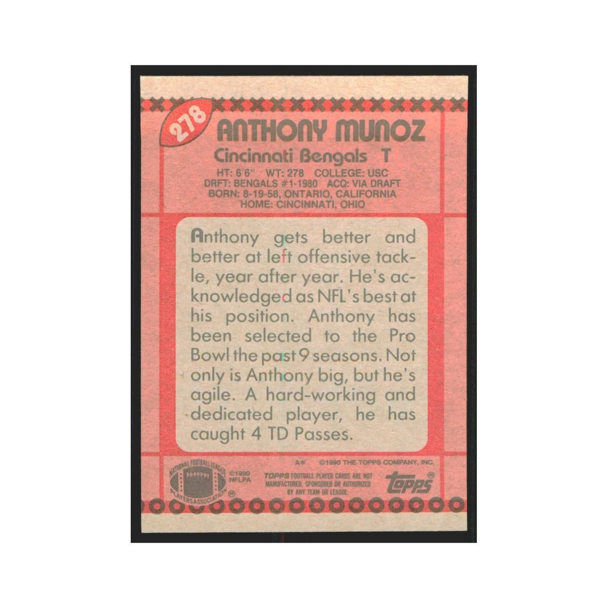 1990 Topps Anthony Munoz Bengals #278