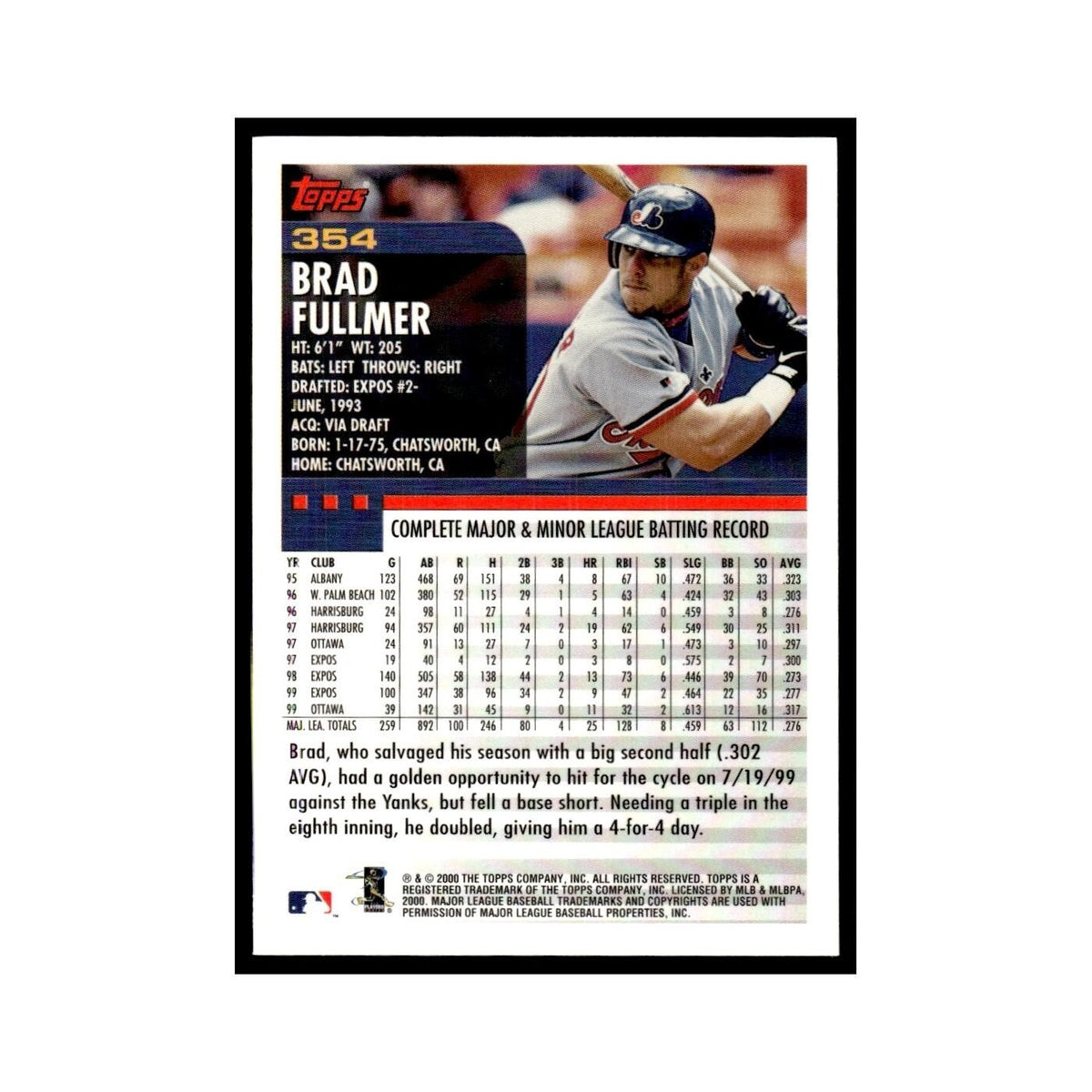 Brad Fullmer 2000 Topps #354 Montreal Expos Baseball Card NM