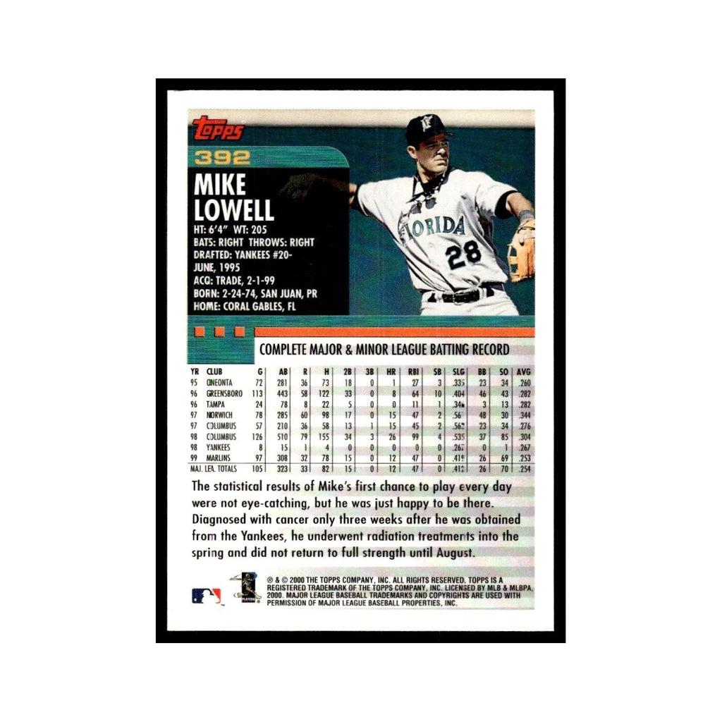 Mike Lowell 2000 Topps #392 Florida Marlins Baseball Card NM