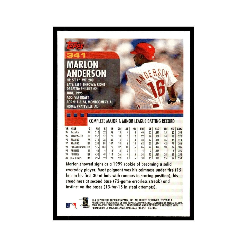 Marlon Anderson 2000 Topps #341 Philadelphia Phillies Baseball Card NM
