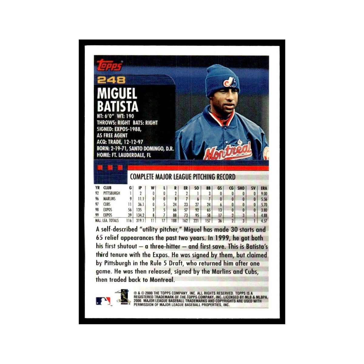Miguel Batista 2000 Topps #248 Montreal Expos Baseball Card NM