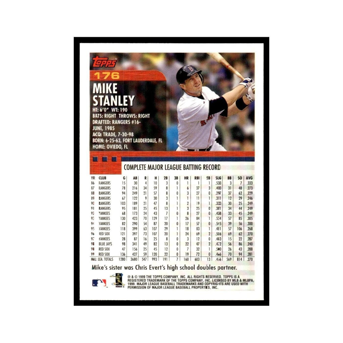 Mike Stanley 2000 Topps #176 Boston Red Sox Baseball Card NM