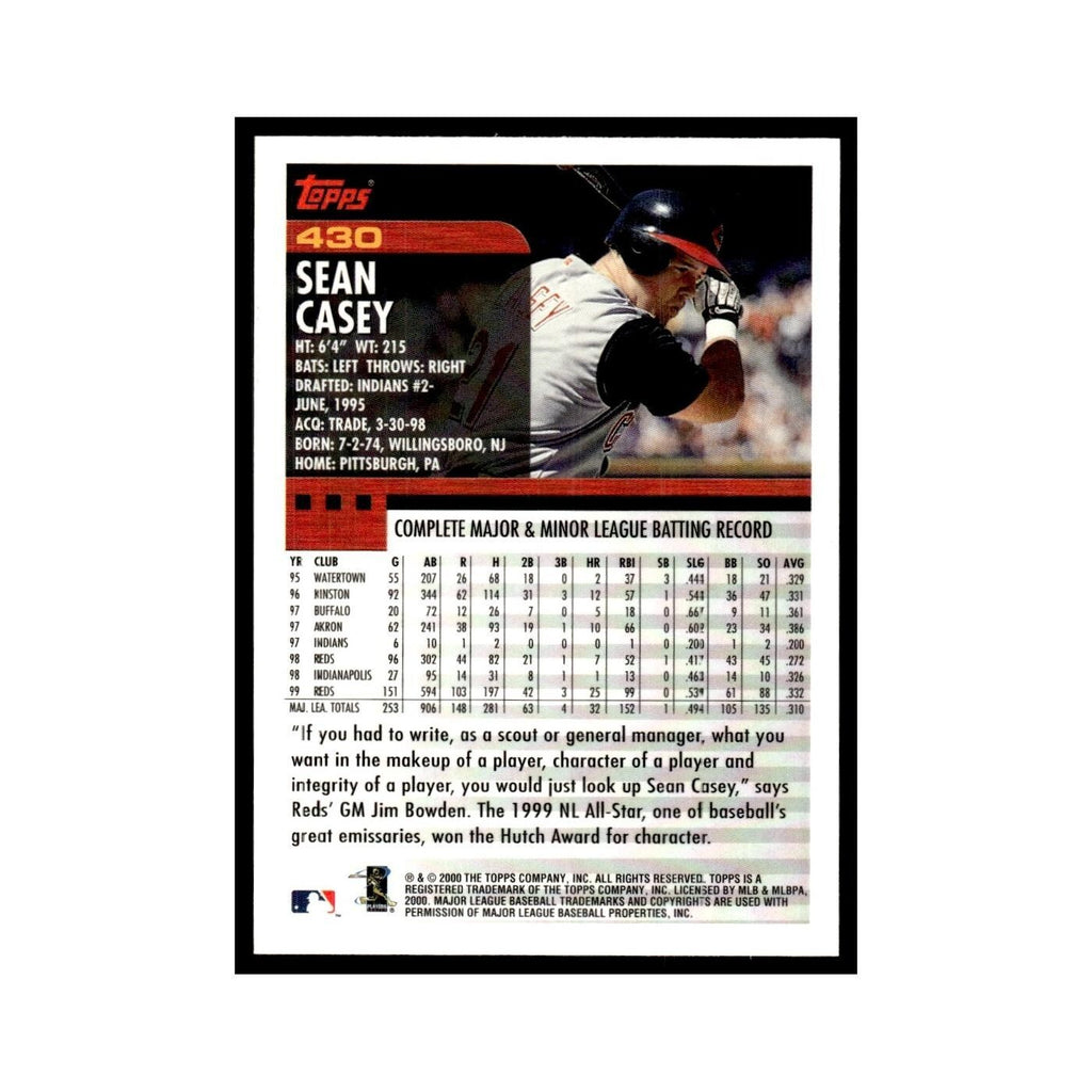 Sean Casey 2000 Topps #430 Cincinnati Reds Baseball Card NM