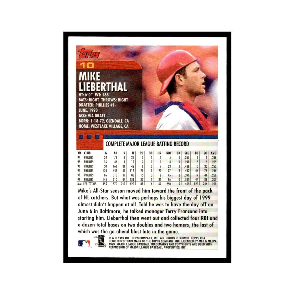 Mike Lieberthal 2000 Topps #10 Philadelphia Phillies Baseball Card NM