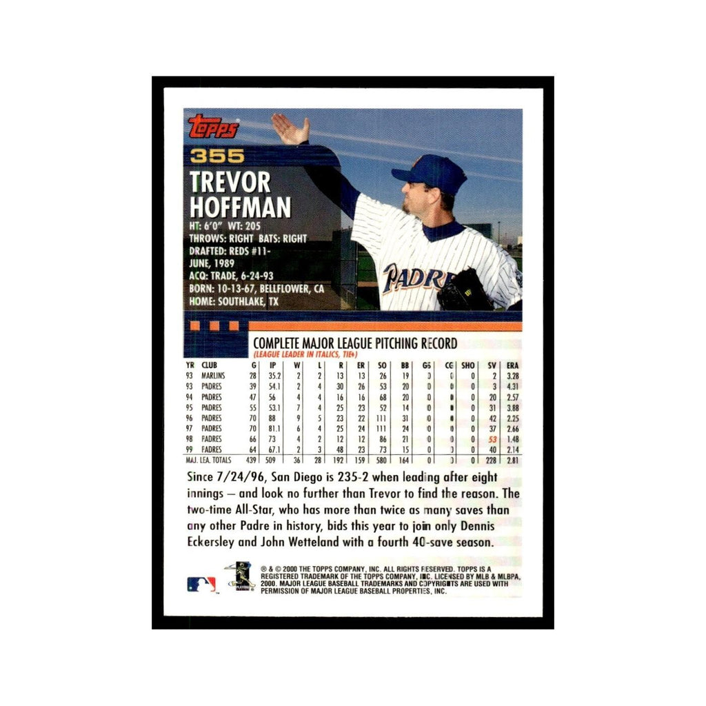 Trevor Hoffman 2000 Topps #355 San Diego Padres Baseball Card NM