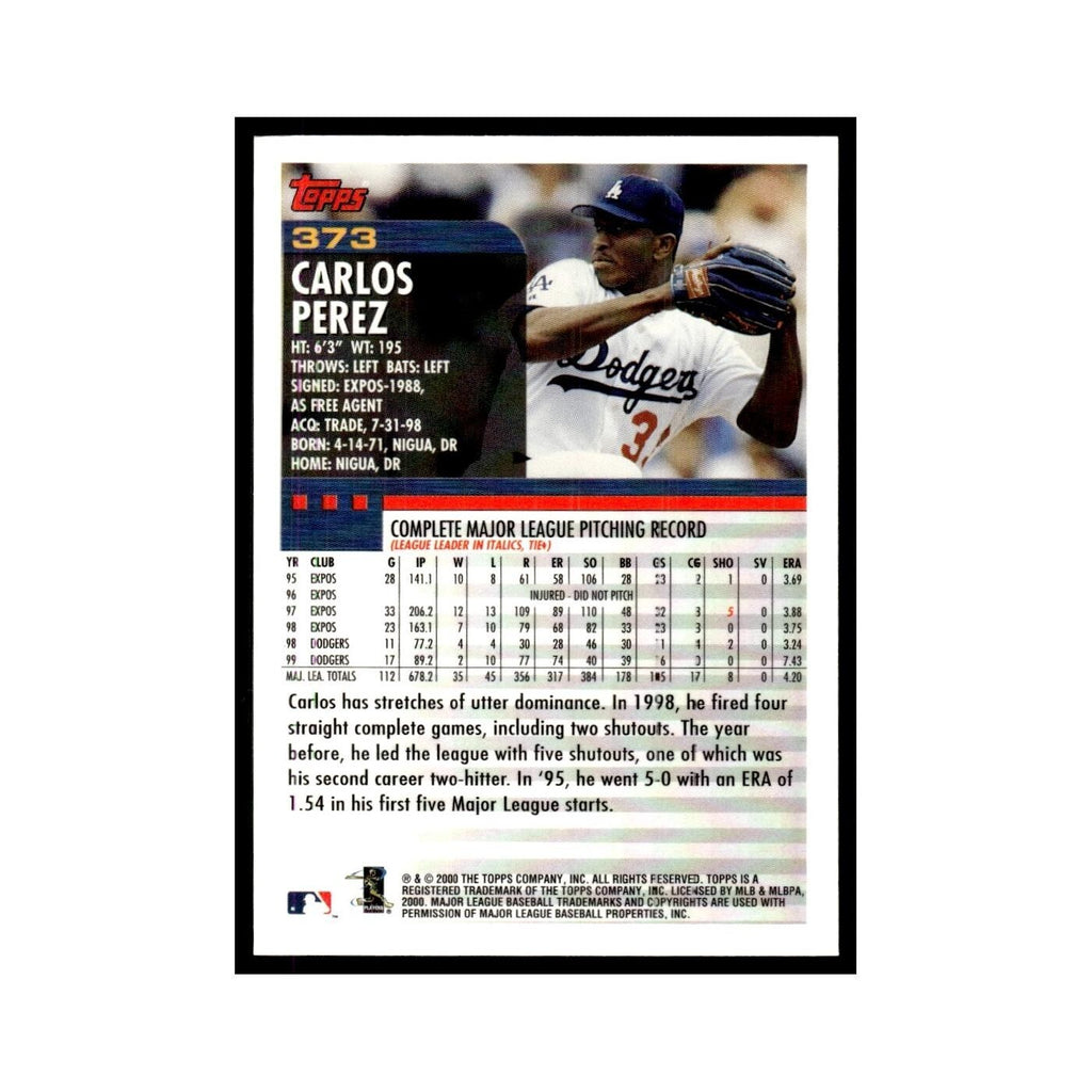 Carlos Perez 2000 Topps #373 Los Angeles Dodgers Baseball Card NM