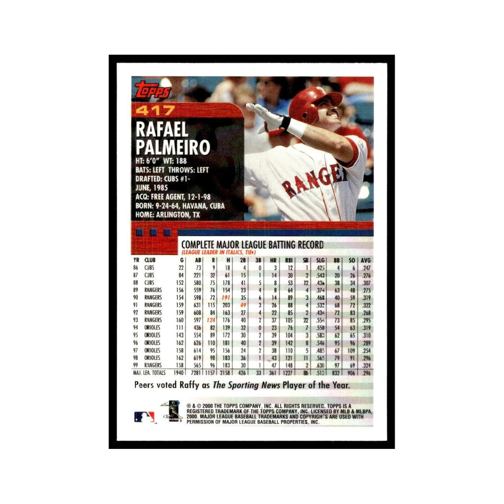 Rafael Palmeiro 2000 Topps #417 Texas Rangers Baseball Card NM