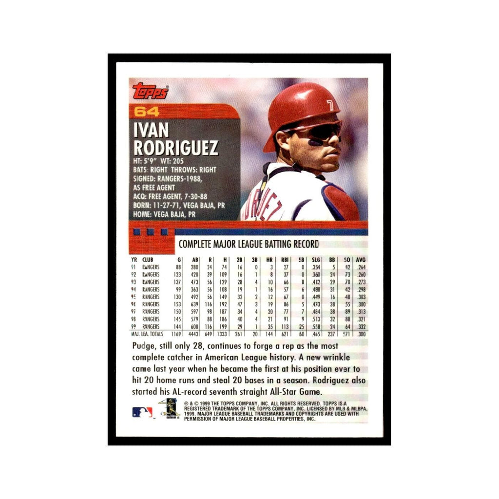 Ivan Rodriguez 2000 Topps #64 Texas Rangers Baseball Card NM