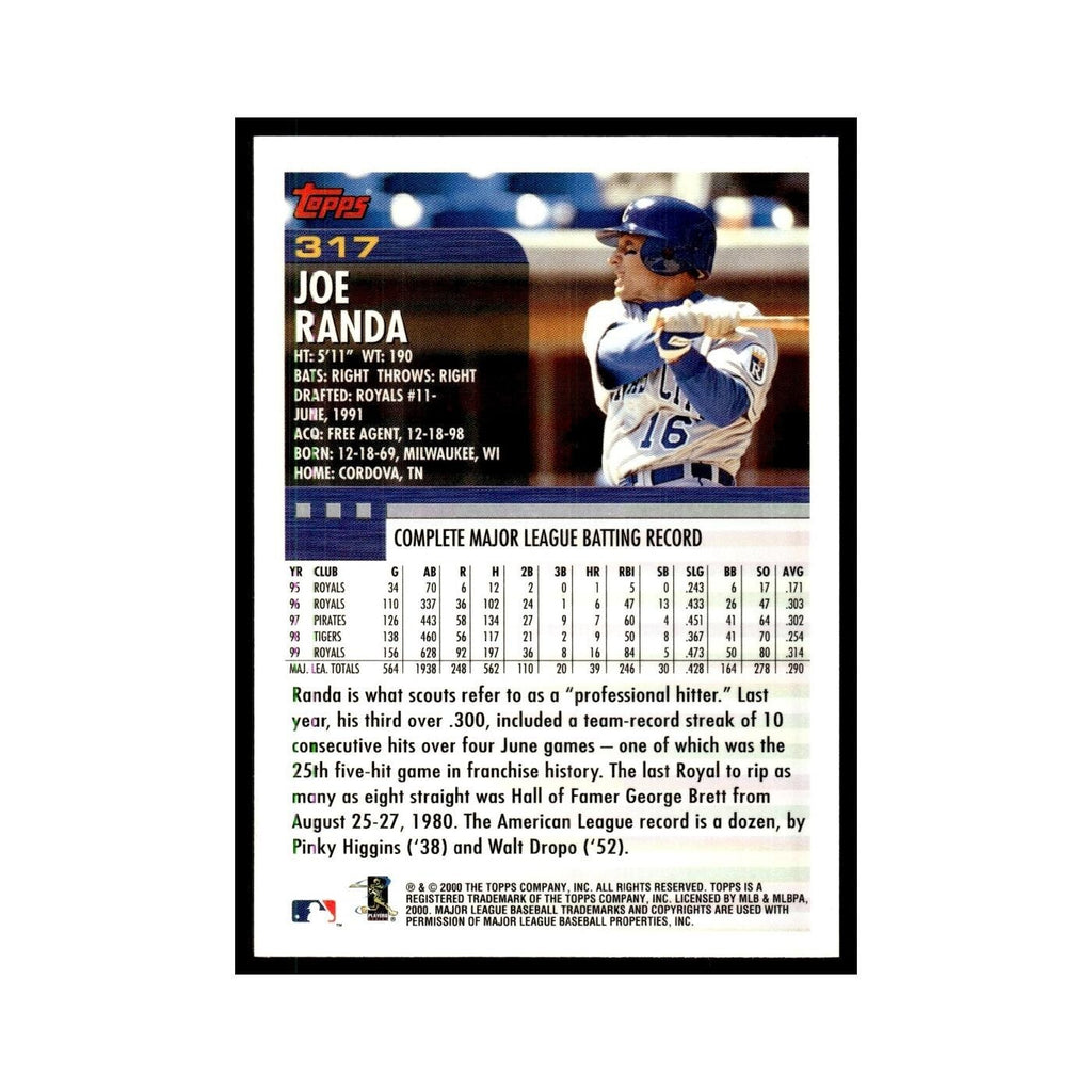 Joe Randa 2000 Topps #317 Kansas City Royals Baseball Card NM