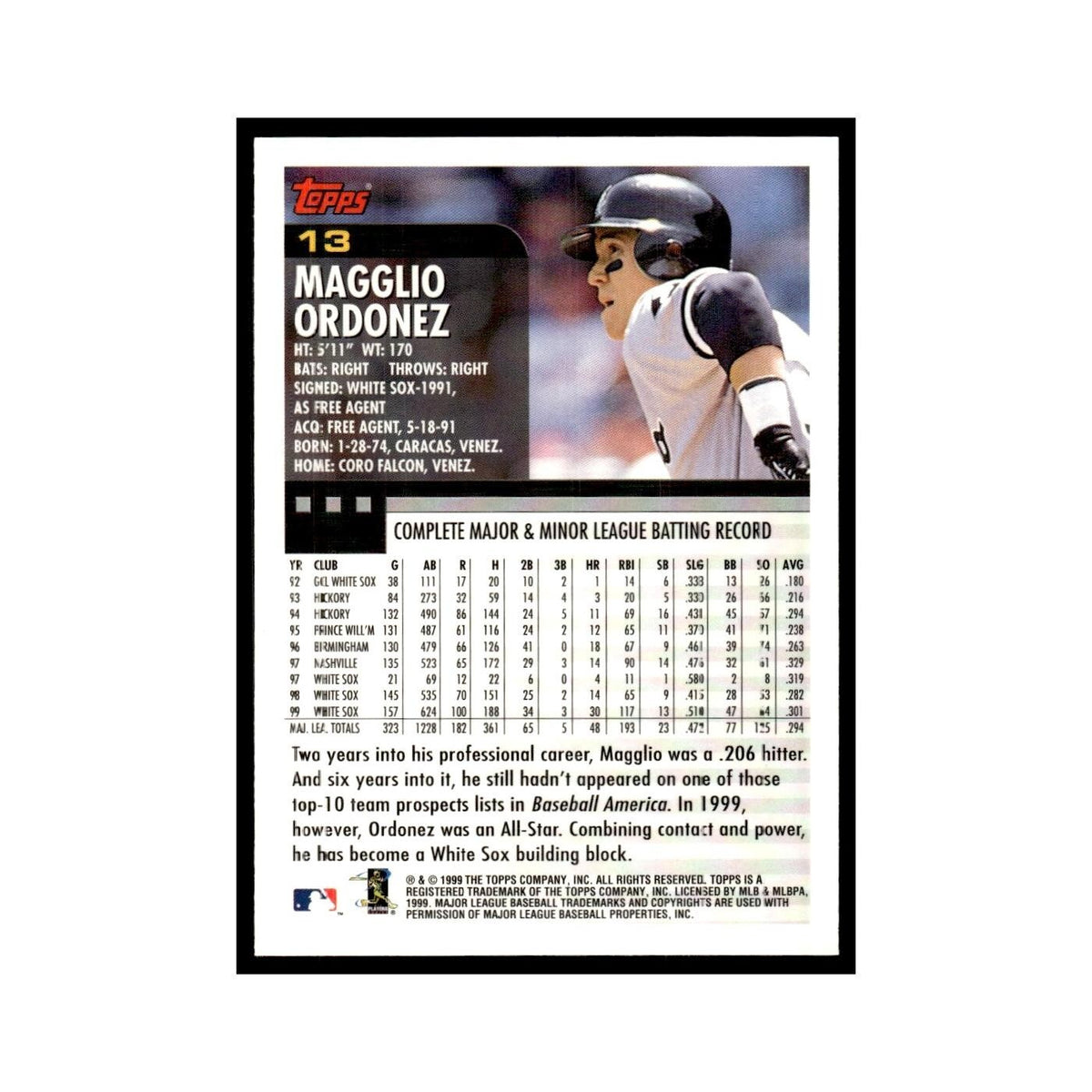 Magglio Ordonez 2000 Topps #13 Chicago White Sox Baseball Card NM