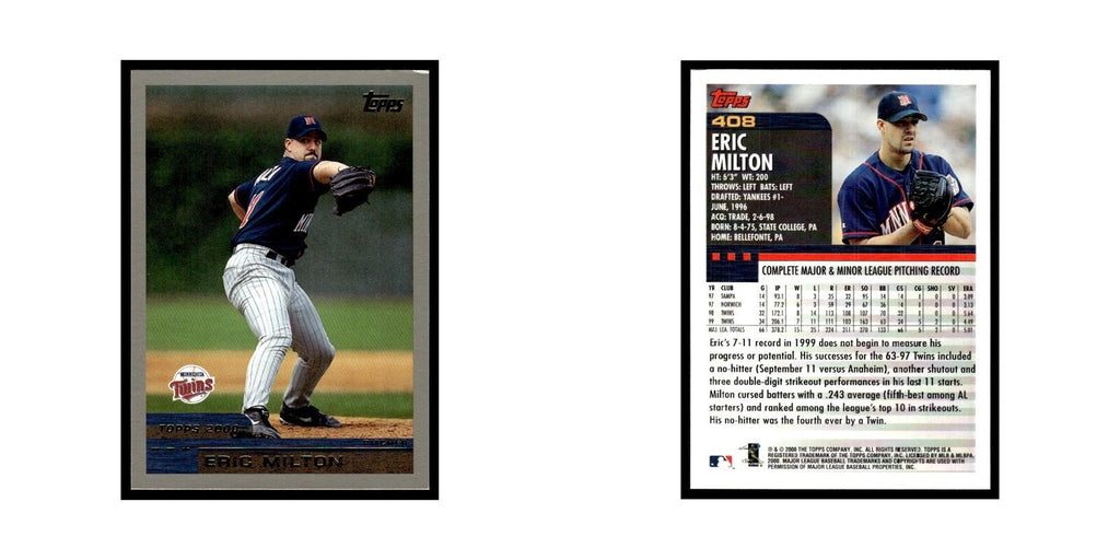 Eric Milton 2000 Topps #408 Minnesota Twins Baseball Card NM
