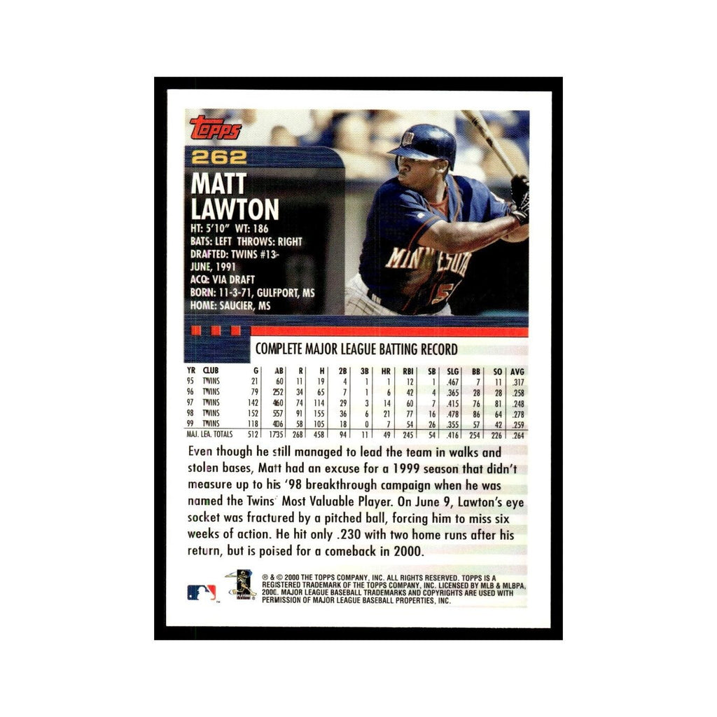 Matt Lawton 2000 Topps #262 Minnesota Twins Baseball Card NM