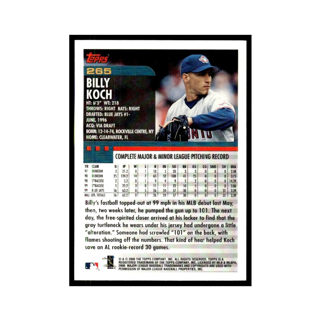 Billy Koch 2000 Topps #265 Toronto Blue Jays Baseball Card NM