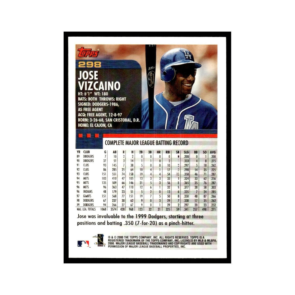 Jose Vizcaino 2000 Topps #298 Los Angeles Dodgers Baseball Card NM