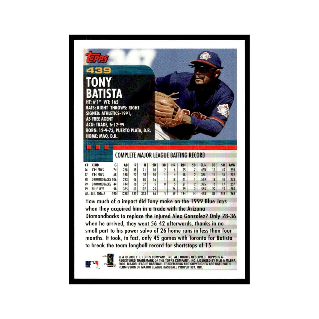 Tony Batista 2000 Topps #439 Toronto Blue Jays Baseball Card NM