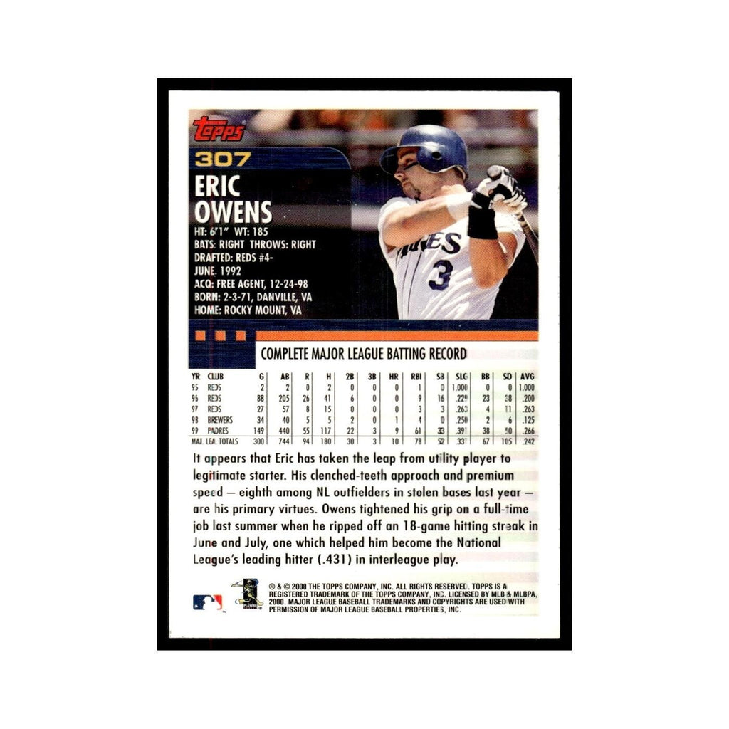 Eric Owens 2000 Topps #307 San Diego Padres Baseball Card NM