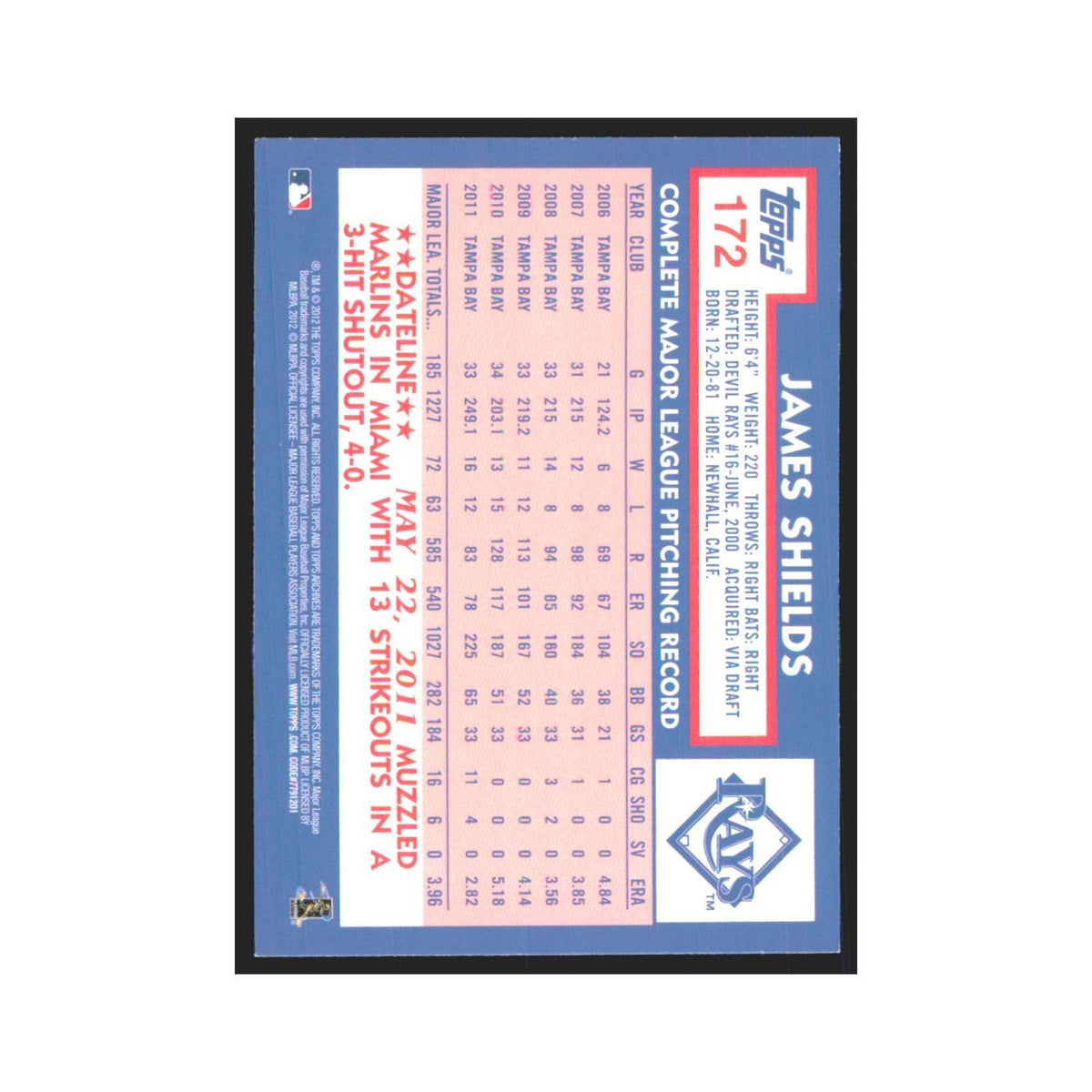 2012 Topps Archives James Shields Rays #172