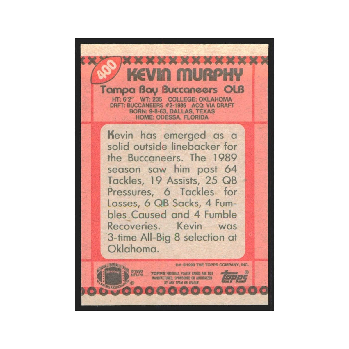 1990 Topps Kevin Murphy Buccaneers #400