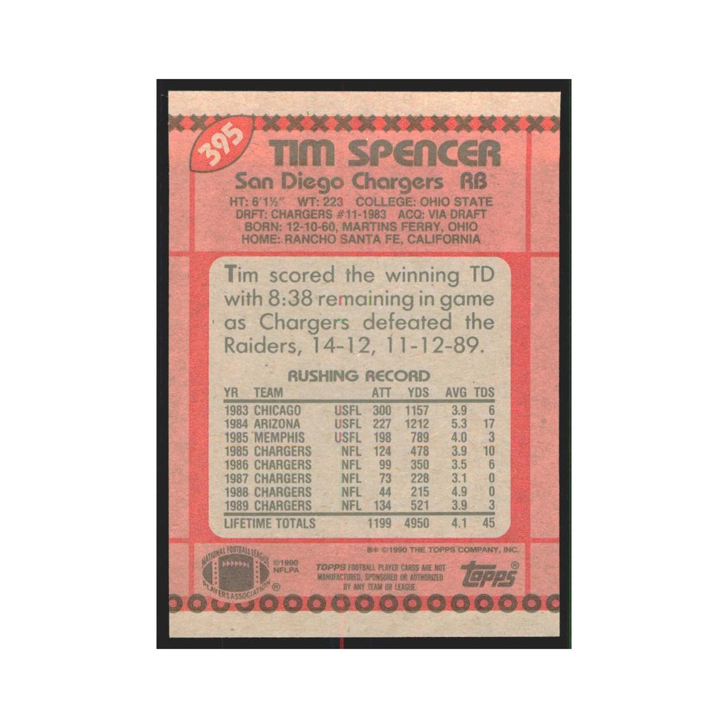 1990 Topps Tim Spencer San Diego Chargers #395