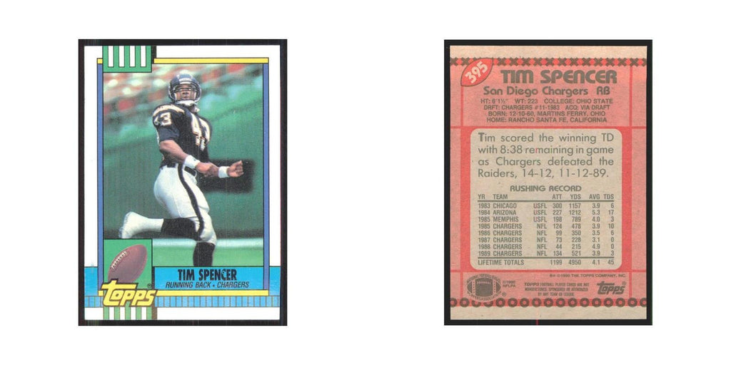 1990 Topps Tim Spencer San Diego Chargers #395