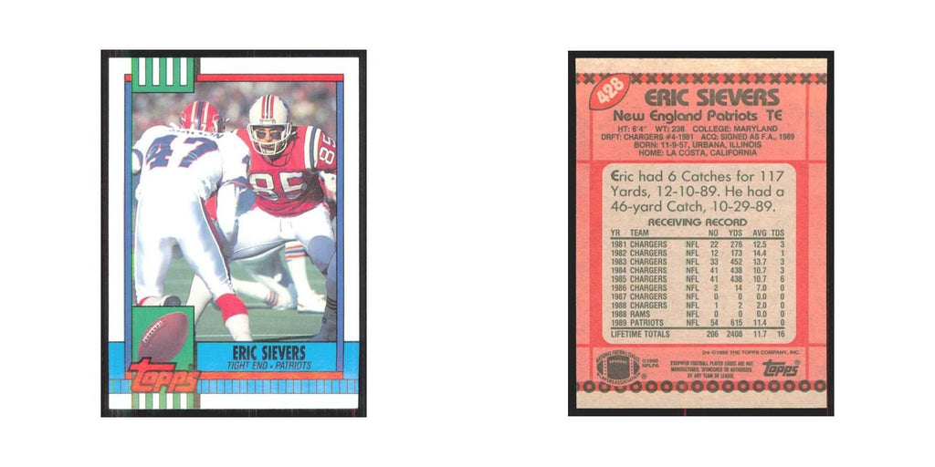 1990 Topps Eric Sievers RC Patriots #428