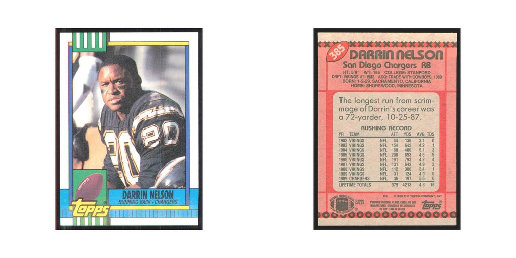 1990 Topps Darrin Nelson San Diego Chargers #385