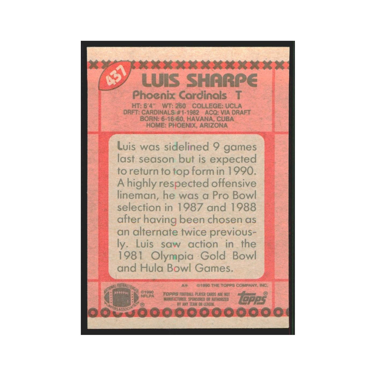 1990 Topps Luis Sharpe Phoenix Cardinals #437