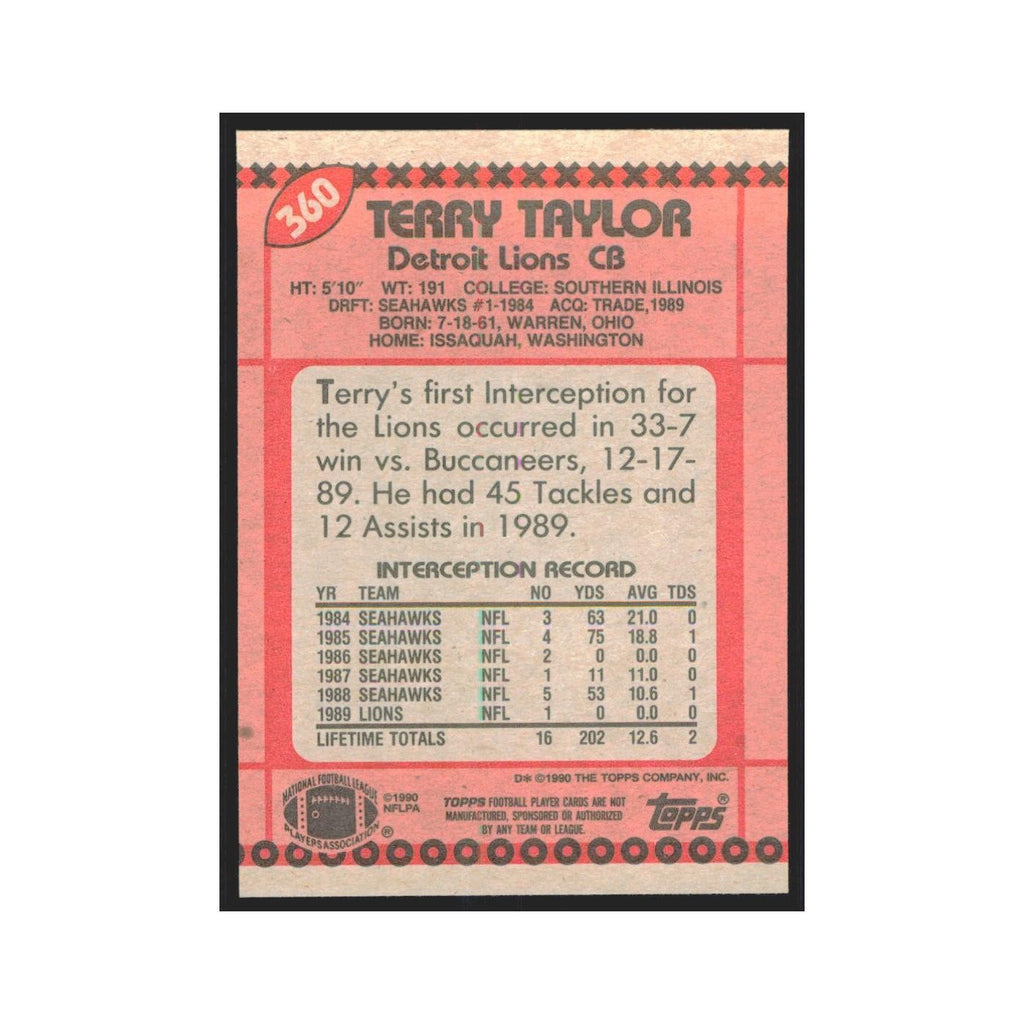 1990 Topps Terry Taylor RC Lions #360