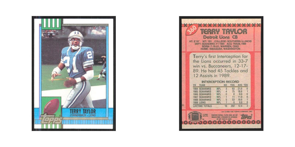 1990 Topps Terry Taylor RC Lions #360
