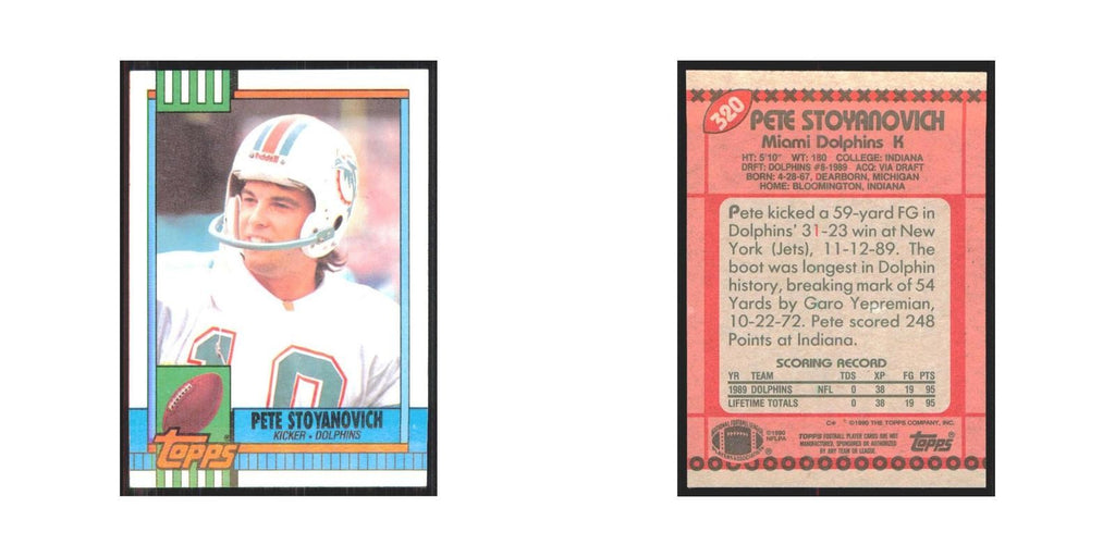 1990 Topps Pete Stoyanovich Dolphins #320