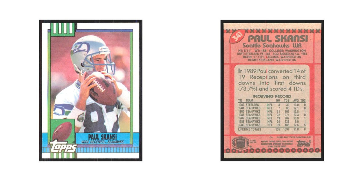 1990 Topps Paul Skansi RC Seahawks #341