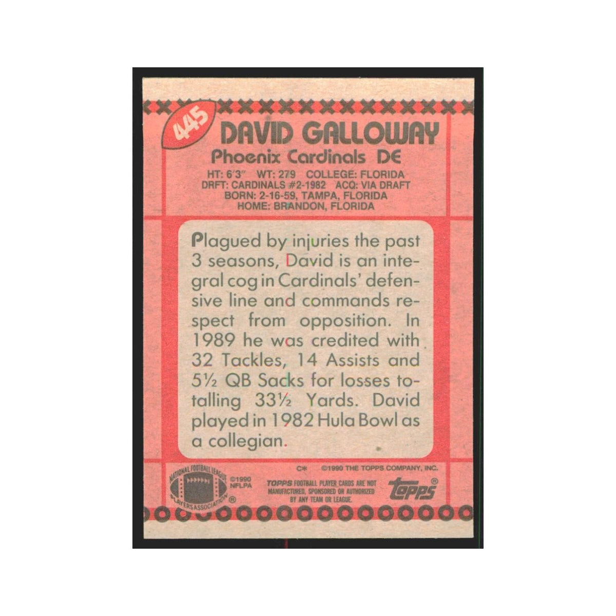 1990 Topps David Galloway Phoenix Cardinals #445