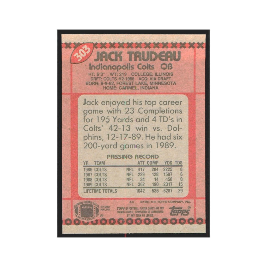 1990 Topps Jack Trudeau Colts #303