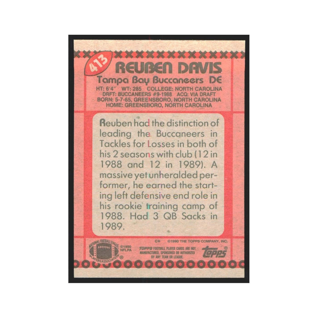 1990 Topps Reuben Davis Buccaneers #413