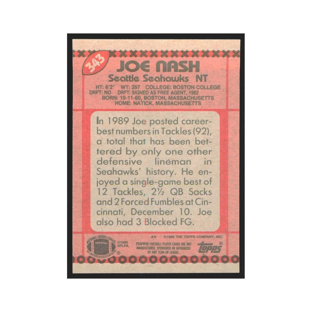 1990 Topps Joe Nash Seahawks #343