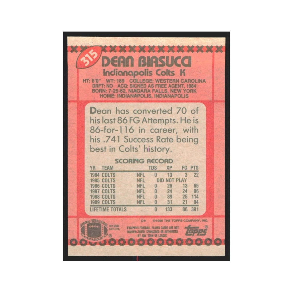 1990 Topps Dean Biasucci Colts #315