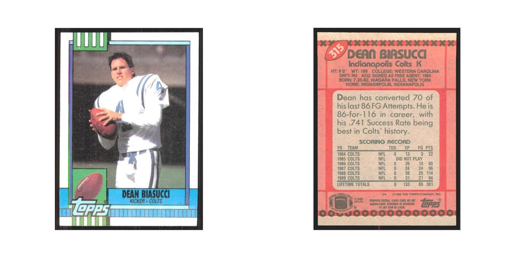 1990 Topps Dean Biasucci Colts #315