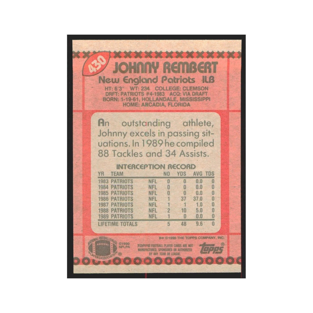 1990 Topps Johnny Rembert Patriots #430