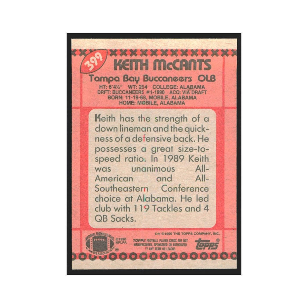 1990 Topps Keith McCants RC Buccaneers #399