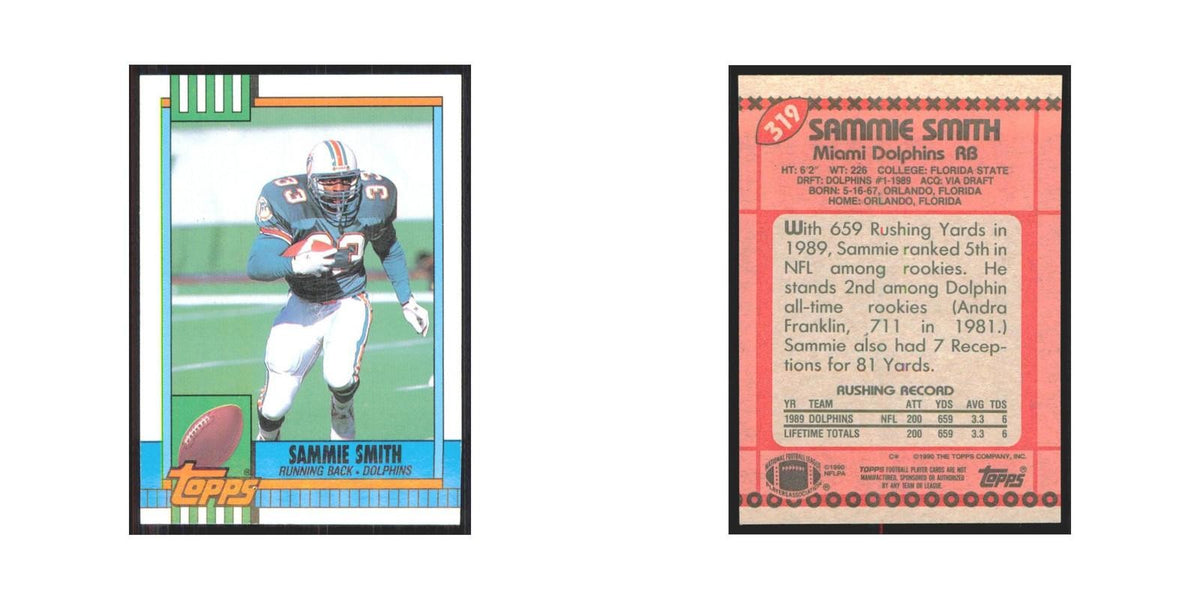 1990 Topps Sammie Smith Dolphins #319