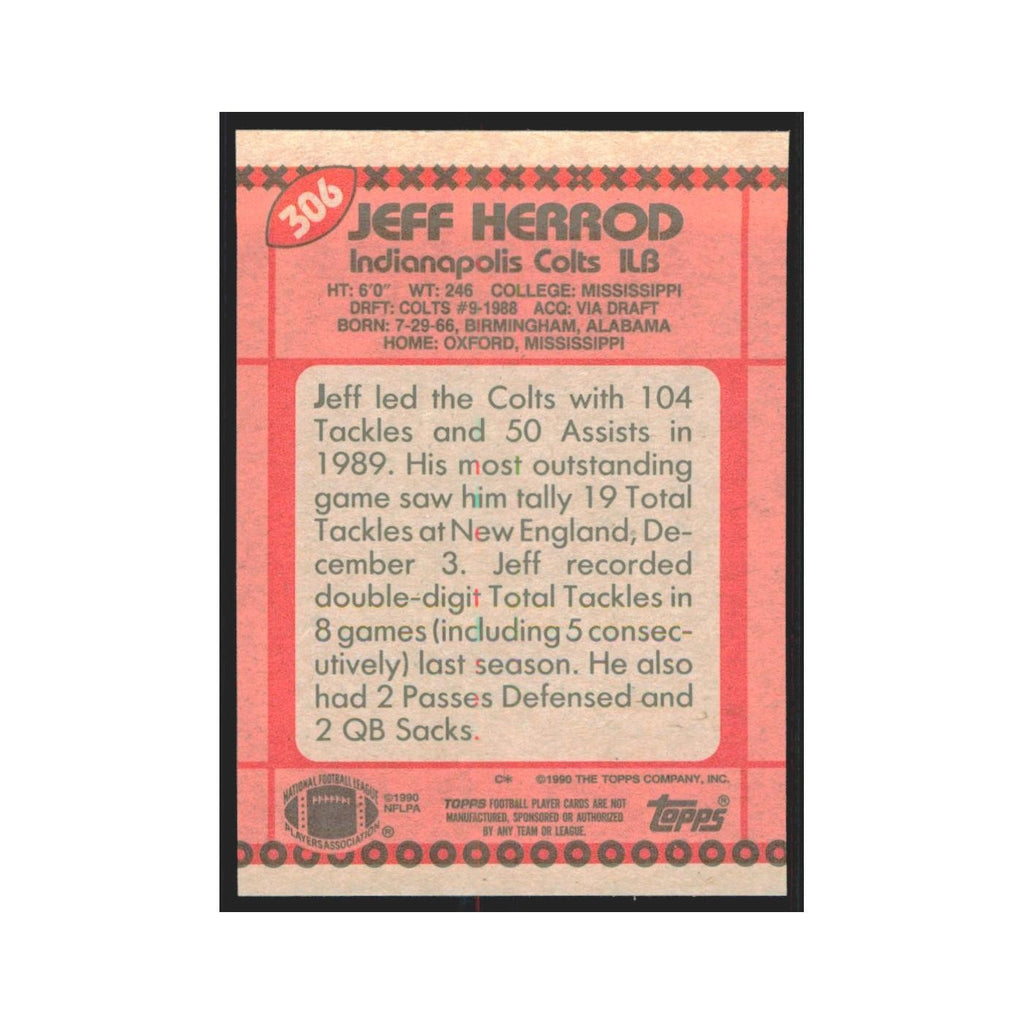 1990 Topps Jeff Herrod RC Colts #306