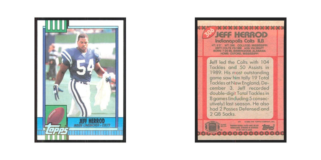 1990 Topps Jeff Herrod RC Colts #306