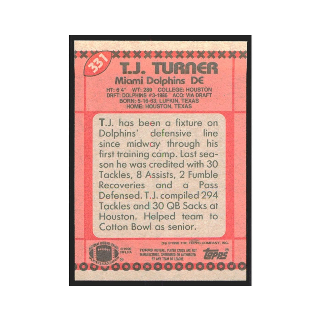 1990 Topps T.J. Turner Dolphins #331