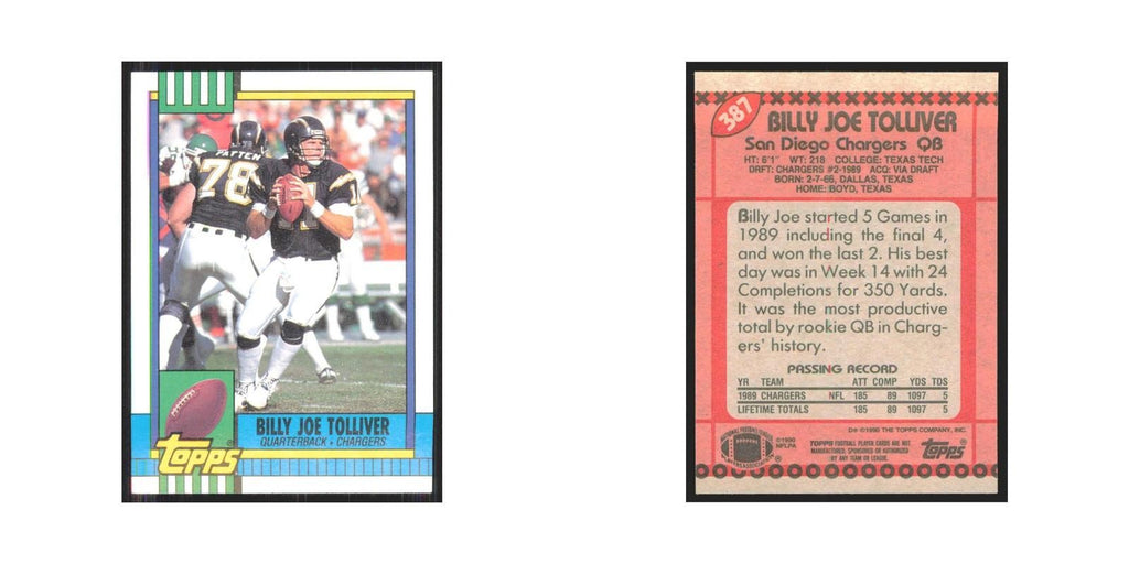 1990 Topps Billy Joe Tolliver San Diego Chargers #387