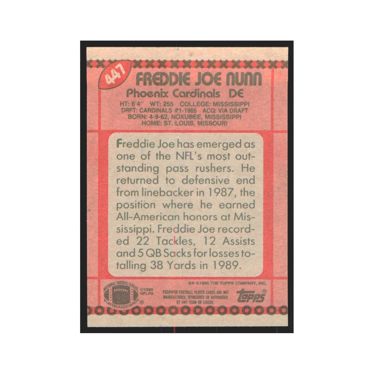 1990 Topps Freddie Joe Nunn Phoenix Cardinals #447